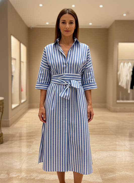 Abito Donna Camicia Righe con Cintura